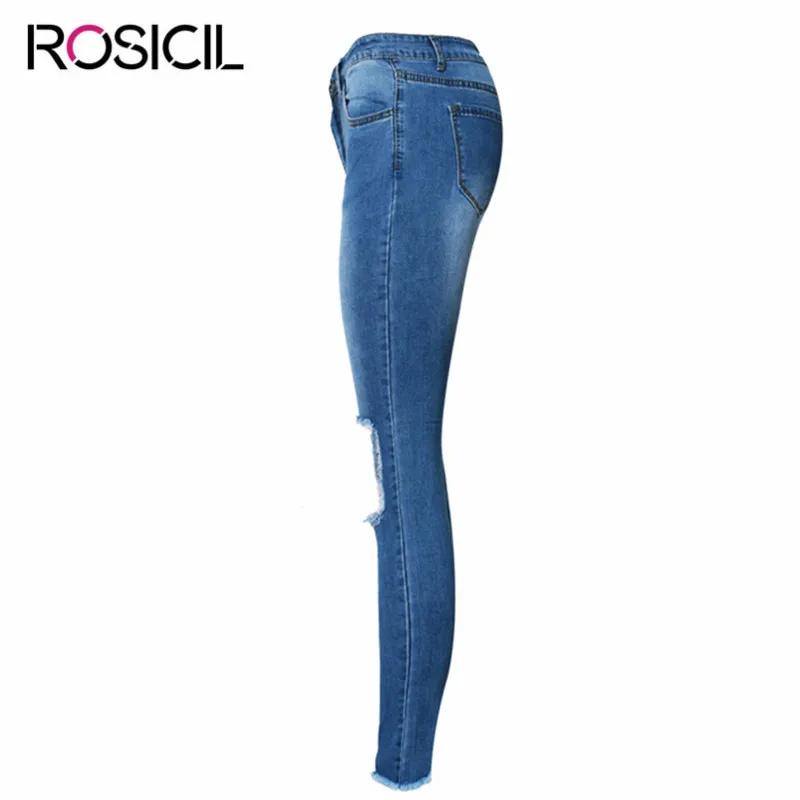 Высокая Талия Для женщин Джинсы для рваные Distressed Denim стрейч карандаш Брюки