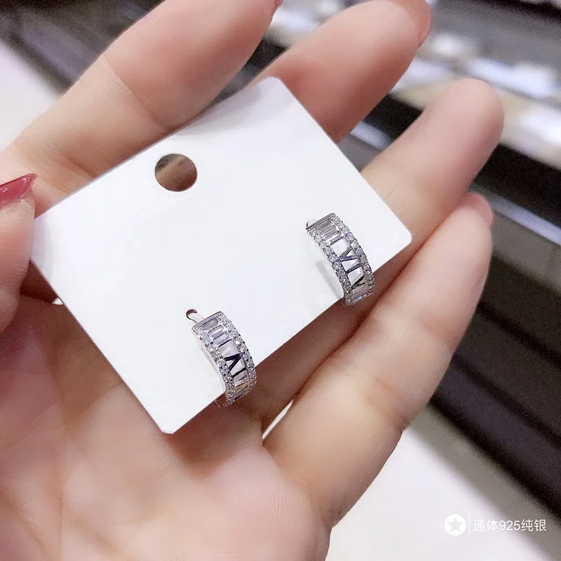 Серьги из стерлингового серебра 925 пробы циркониевые римские цифры полые круглые