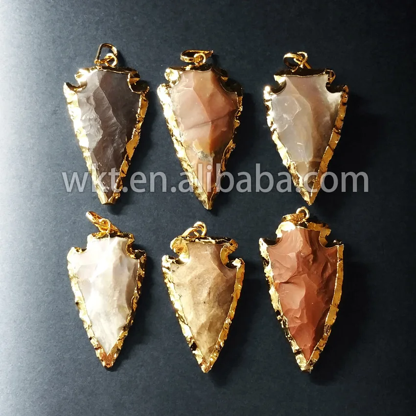 

WT-P530 WKT Hot sale natural at gate stone raw stone arrowhead pendant in small size 1.5" long
