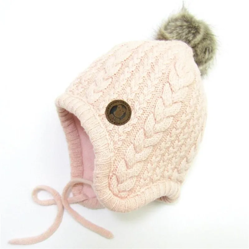 pink baby hat Модная вязаная крючком Детская шапка с ушками, осенне-зимняя теплая шапка, детская шапка для девочек и мальчиков, новая детская шапка для детей 0-4 лет - Цвет: pink baby hat