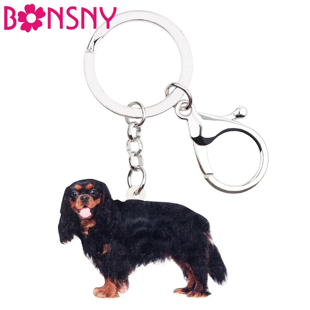 

Bonsny Acrylic Black&Tan Cavalier King Charles Spaniel Dog Key Chains Keychains Animal Jewelry For Women Girls Bag Pendant Gifts