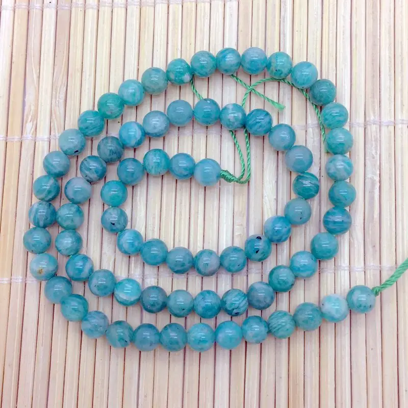 Натуральные российские бусы из камня амазонита Круглые Гладкие неокрашенные