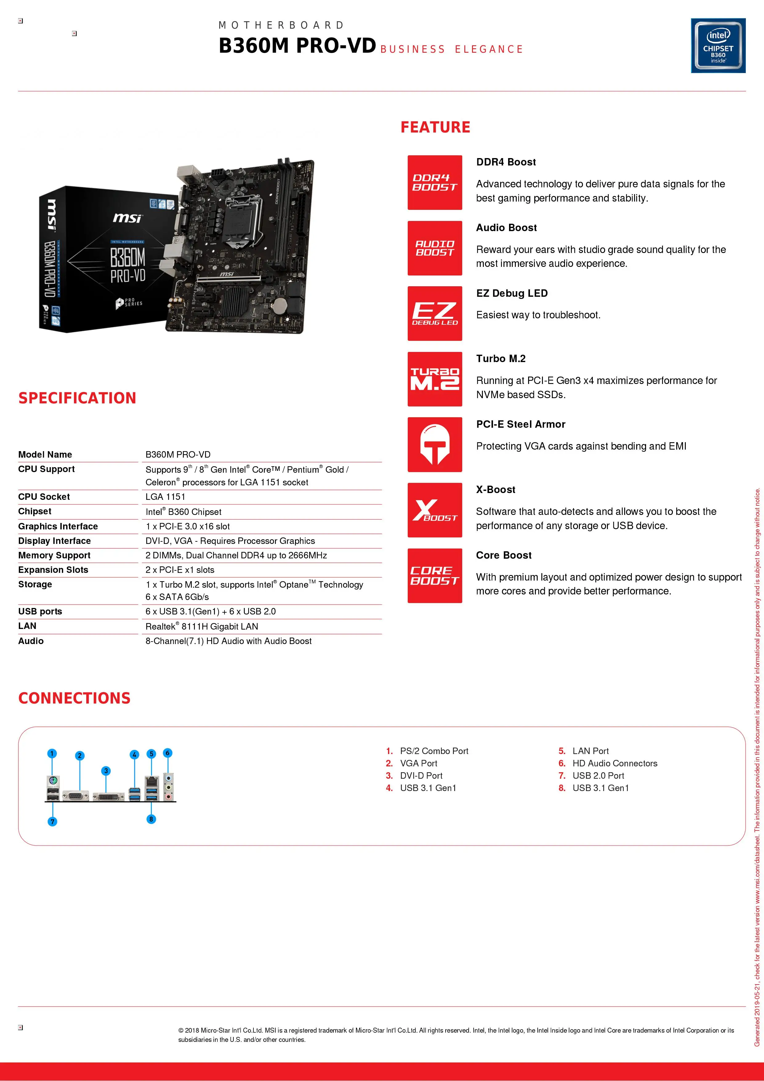 MSI B360M PRO VD материнская плата + процессор Intel Core i5 9400F|Материнские платы| |