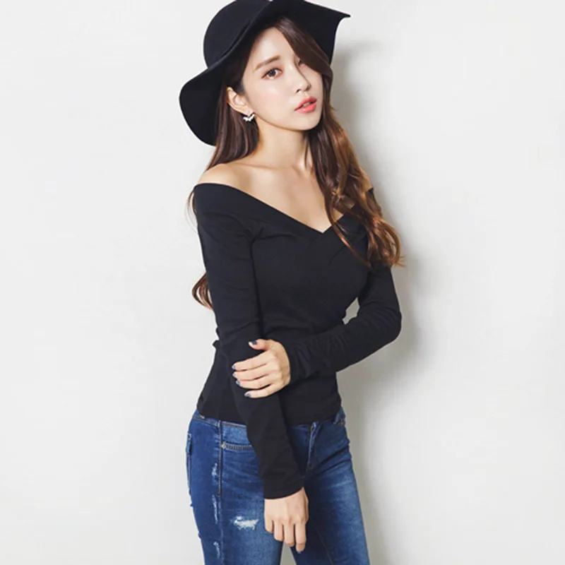 Женская хлопковая Футболка с V образным вырезом большие размеры|t-shirt for women|long sleeve