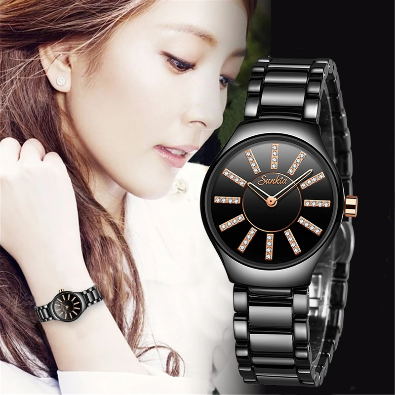 Montre FemmeSUNKTA Топ Роскошные часы женские креативные с керамическим браслетом Relogio