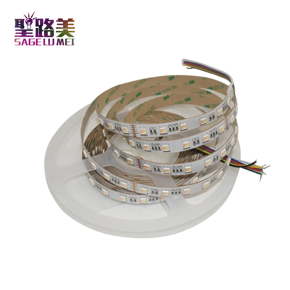 Светодиодный ленточный светильник 5 в 1 DC 24 V 5050 60 s/m RGB + CCT вольт 12 мм ширина PCB CW WW