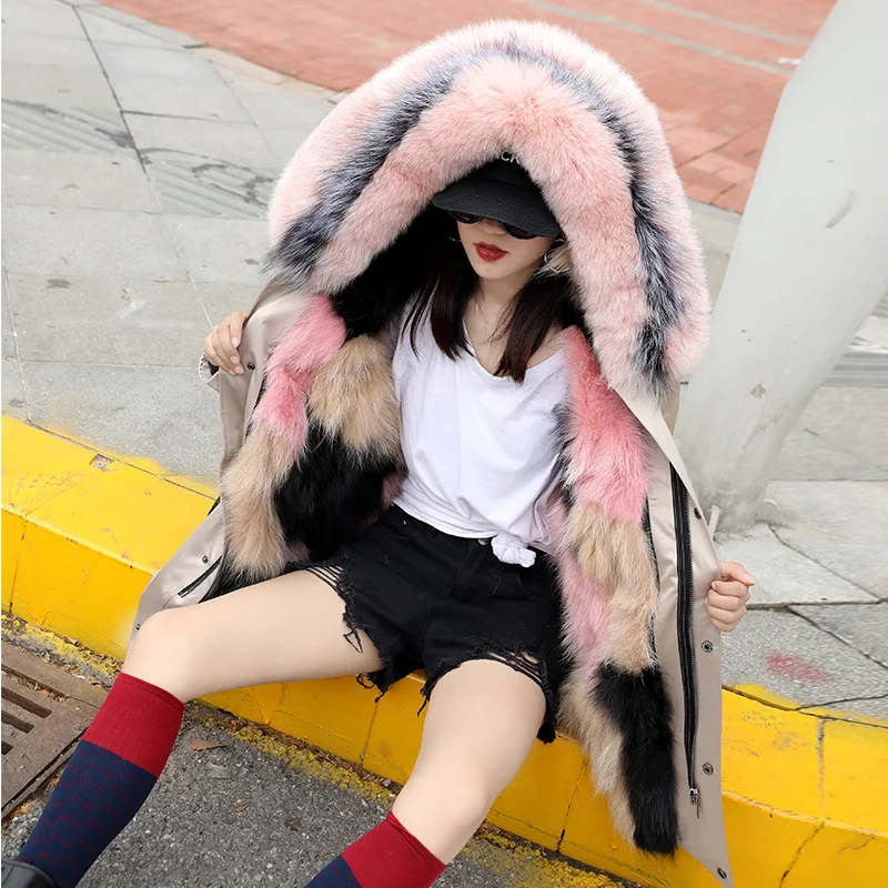 Натуральный мех енота парка для женщин зимние теплые толстые куртки с капюшоном