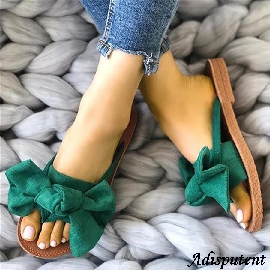 Adisputent/тапочки женские летние пляжные сандалии с бантом Домашние льняные