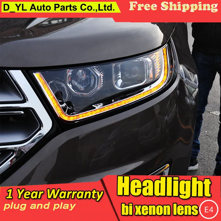 

D_YL Car Styling for Ford Edge Headlights 2015 Edge LED Headlight DRL Lens Double Beam H7 HID Xenon bi xenon lens