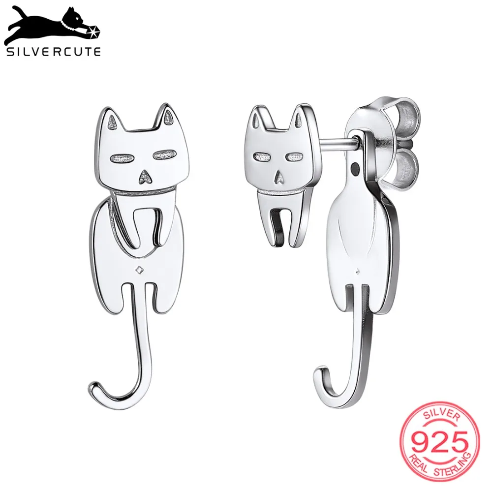 SILVERCUTE Аутентичные 925 пробы серебро серьги кошка шпильки для Для женщин девочек Fine