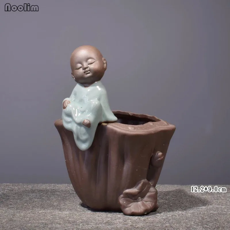 L NOOLIM креативный монах дзен фиолетовая глина Гидропонные суккуленты цветочный горшок керамическая ваза для цветов маленькие украшения Декор для гостиной - Цвет: L