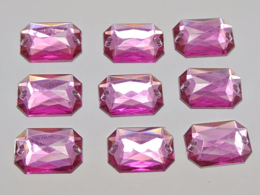 

100 Hot pink Flatback Acrylic Square Rhinestone Button 13X18mm Sew on bead