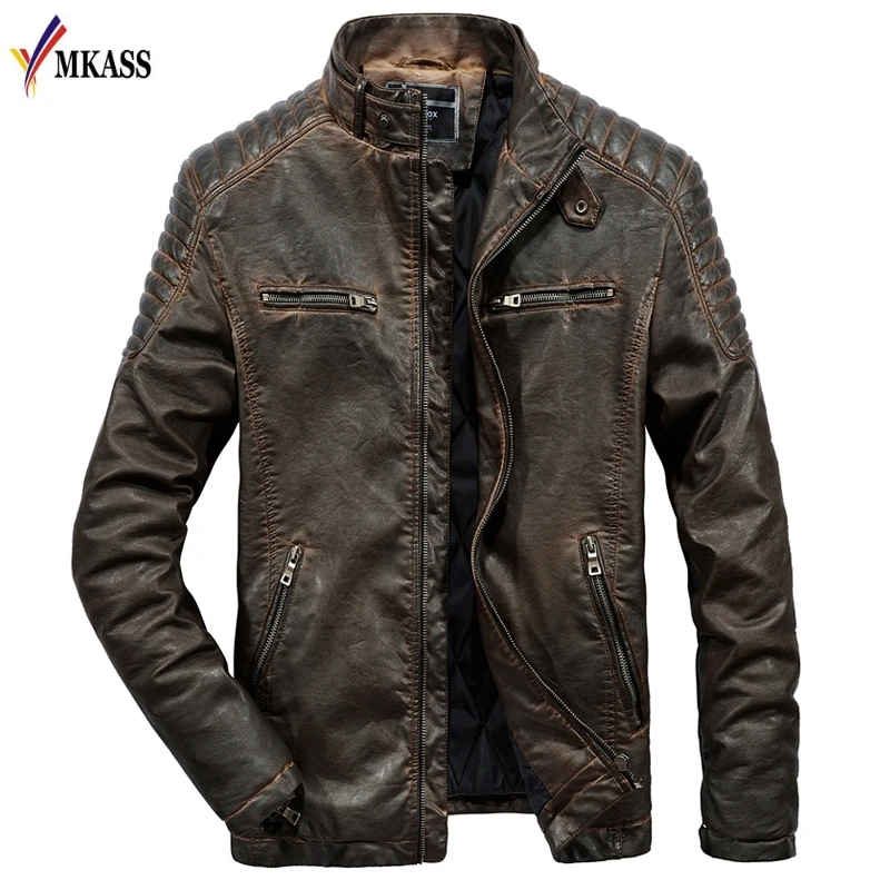 Модная мужская куртка из натуральной кожи для мотоциклов винтажная коричневая