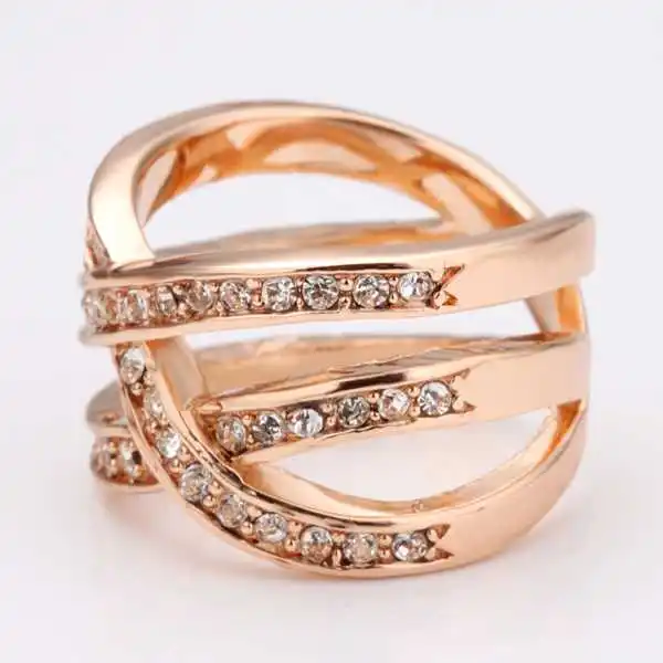 Wholesale 18K Gold Plated Ring Fashion Nickle-Free Tin Alloy Rhinestone Crystal Rose 18KGP Rings SMTPR001 |