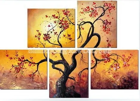 

handmade abstract 5 pieces group oil painting