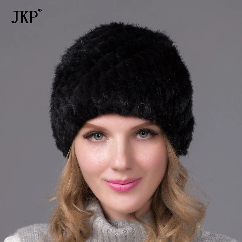 Женская зимняя шапка JKP с подкладкой из натуральной кожи новая женская вязаная и