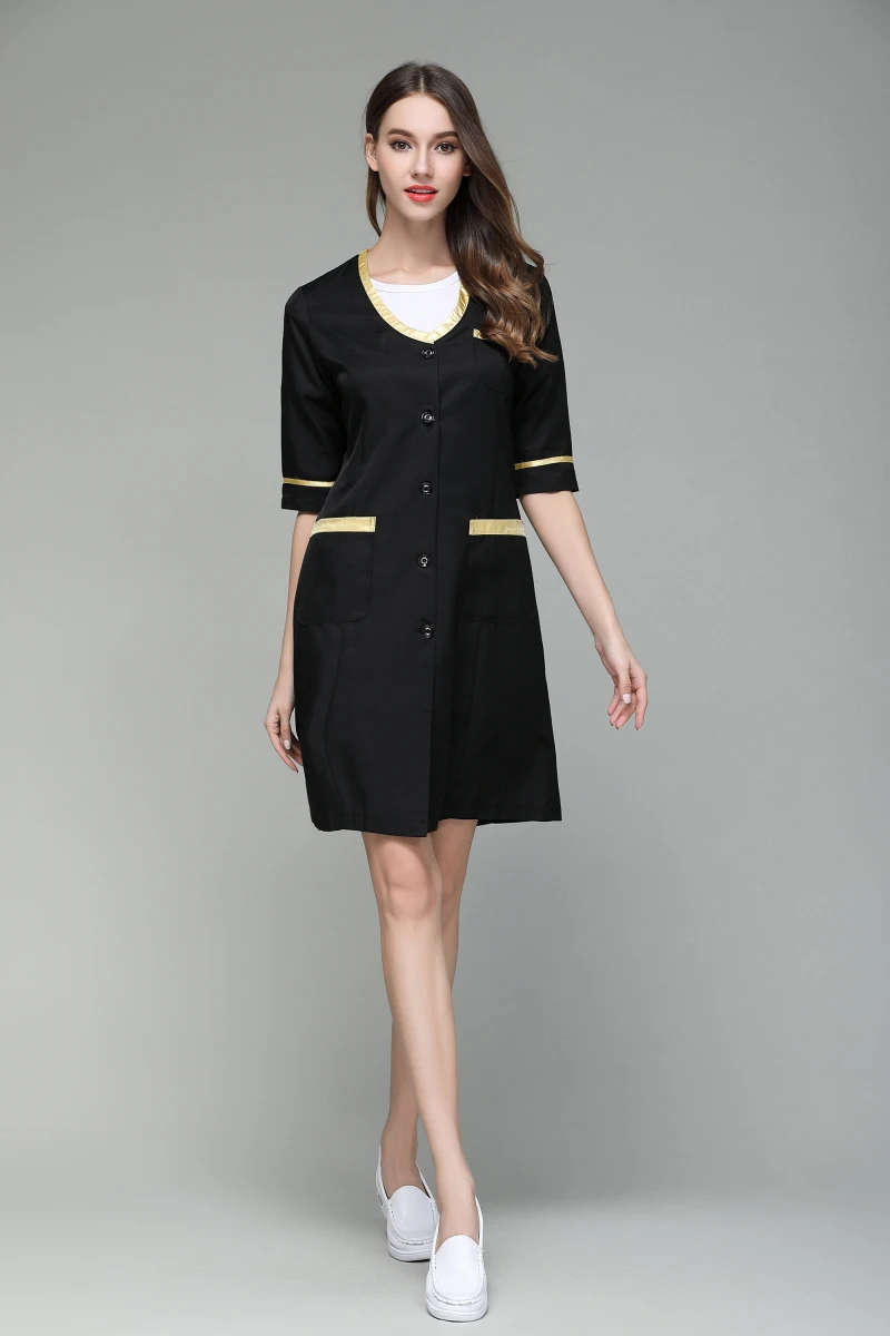 Новинка лета 2017 приталенная черная униформа для медсестры красота спа кожа