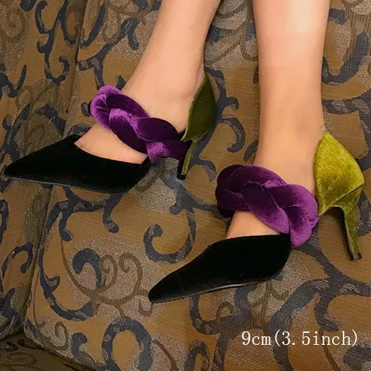 Purple 9cm Scarpin/3 дюйма; женские босоножки с острым носком и необычным замшевым ремешком; обувь на высоком каблуке; туфли-лодочки mary jane на шпильке; уникальный цвет красного вина; Размер 33 - Цвет: Purple 9cm