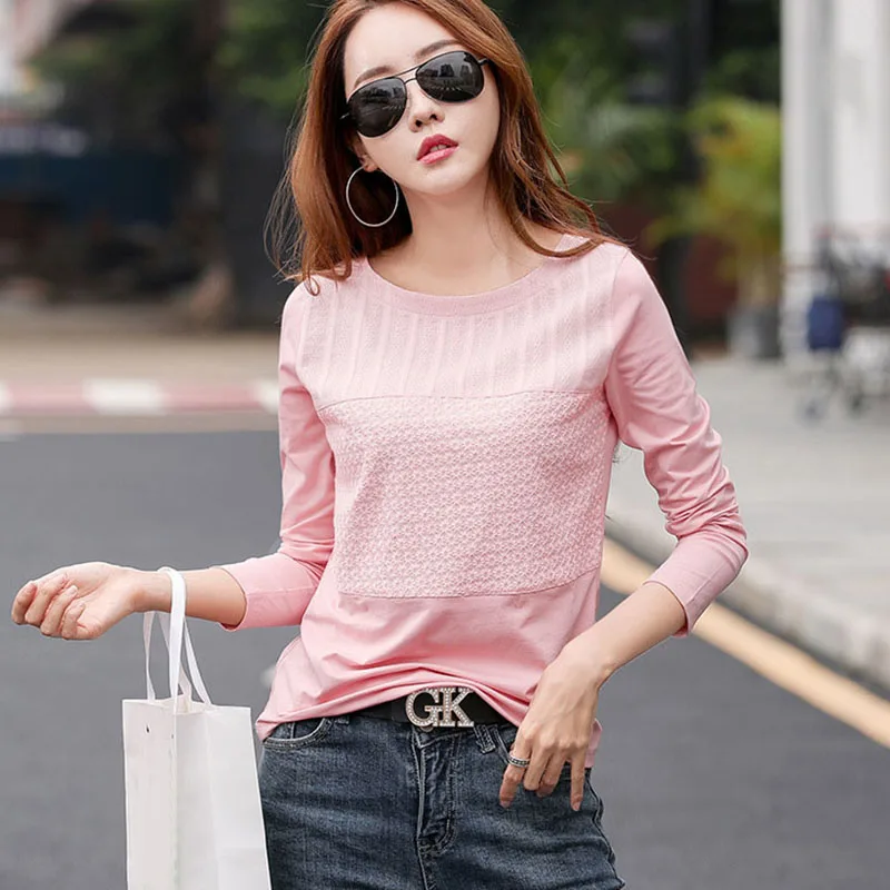 pink BOBOKATEER футболка с длинным рукавом женская футболка s хлопковая Футболка с круглым вырезом Женская футболка с вышивкой Женские топы - Цвет: pink