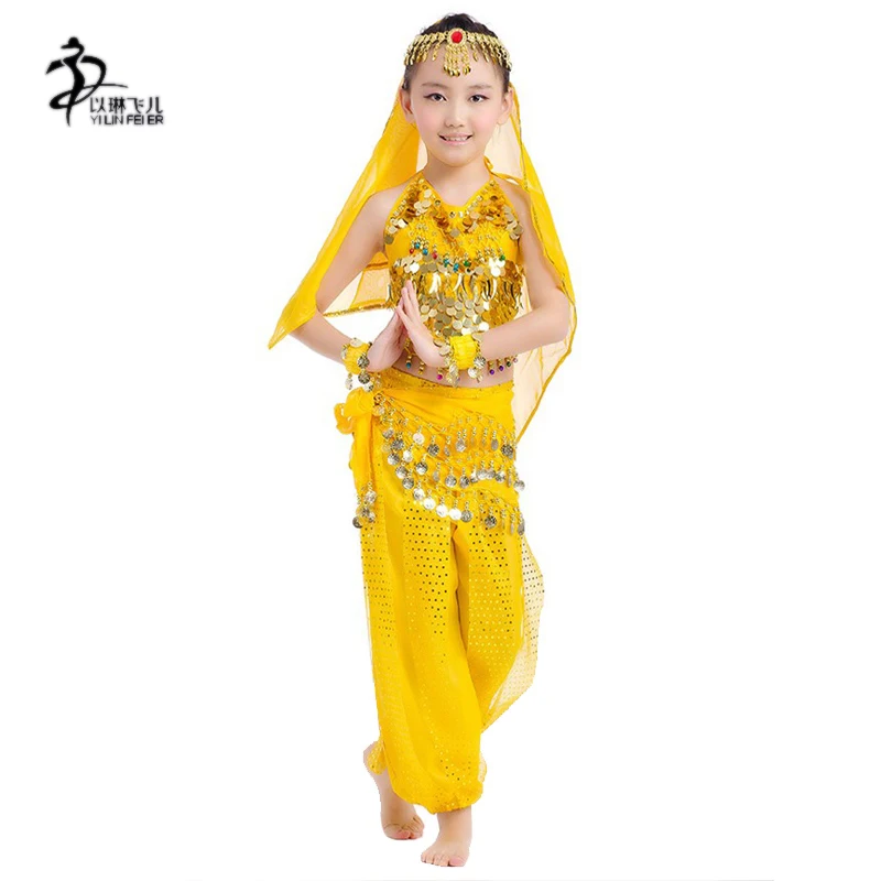 Индийский костюм детский топ для танца живота шифон бусы монеты bellydance пояс
