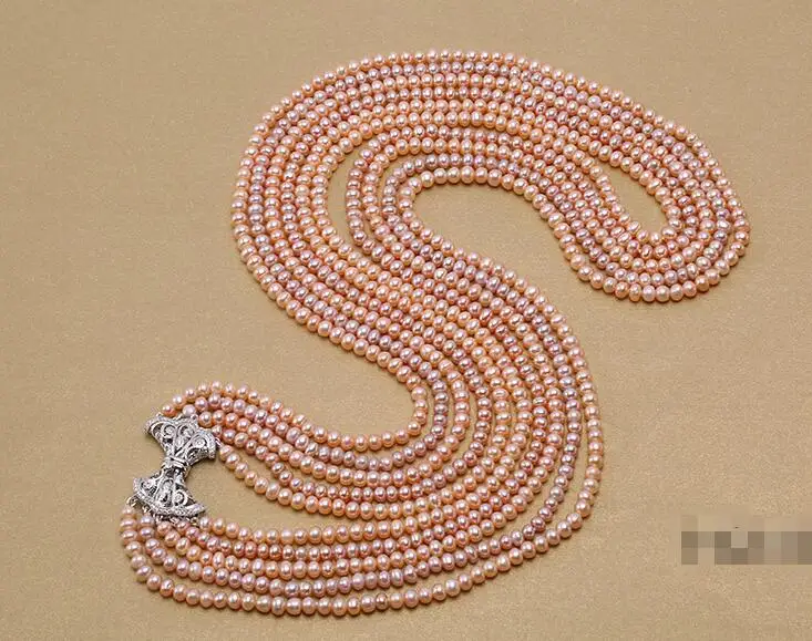 Five-Strand 4x5mm Natural pink Freshwater Pearl Necklace 30 30.5 31 32 33inch | Украшения и аксессуары