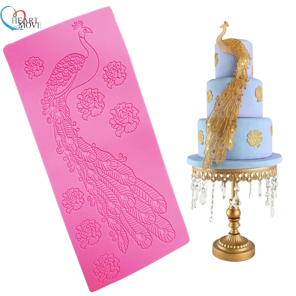 

HEARTMOVE New Arrival Large Size 3D Peacock Silicone Lace Mold Cake Decoration Fondant Cake 3D Mold Food Grade Silicone Mould