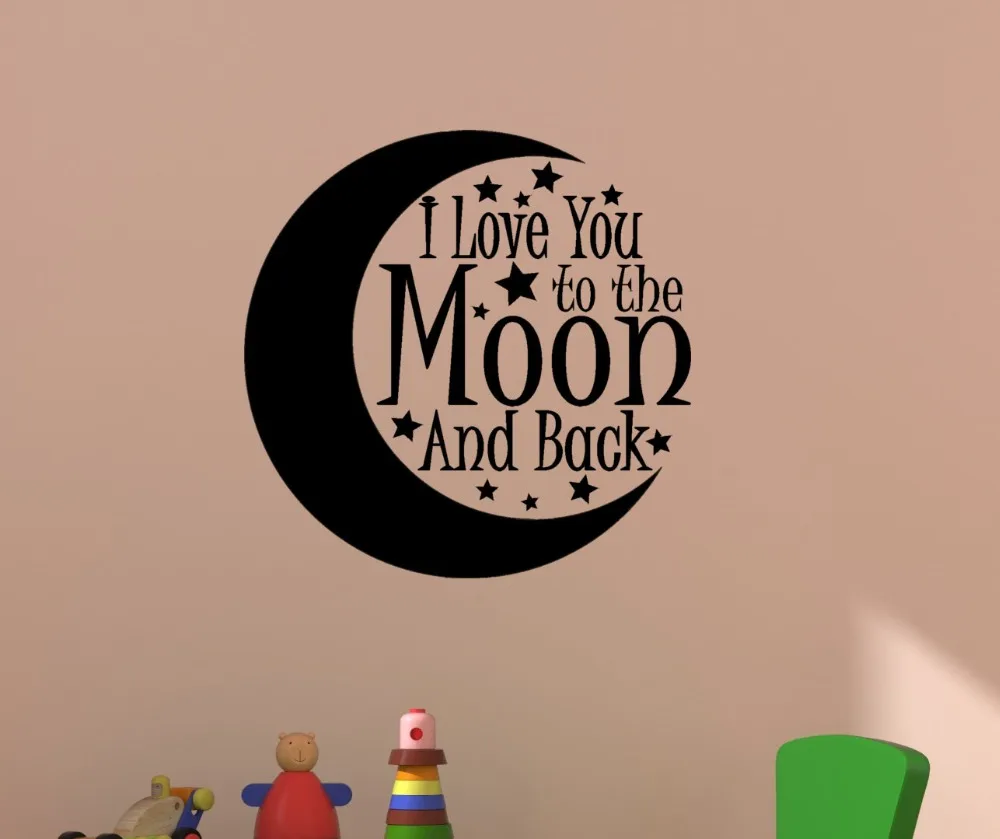Наклейка на стену винил Стикеры детская цитата с надписью I Love You To The Moon And Back (мама
