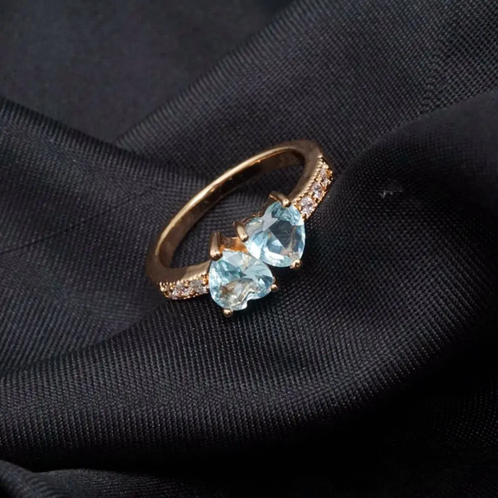 Женское золотое кольцо с сердечком обручальное фианитом 2 шт.|blue ring|fashion ringsring fashion