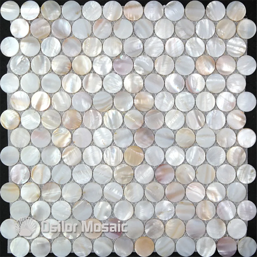 

natural color 100% Chinese freshwater shell mother of pearl mosaic tile for interior house decoration round chips wall tiles