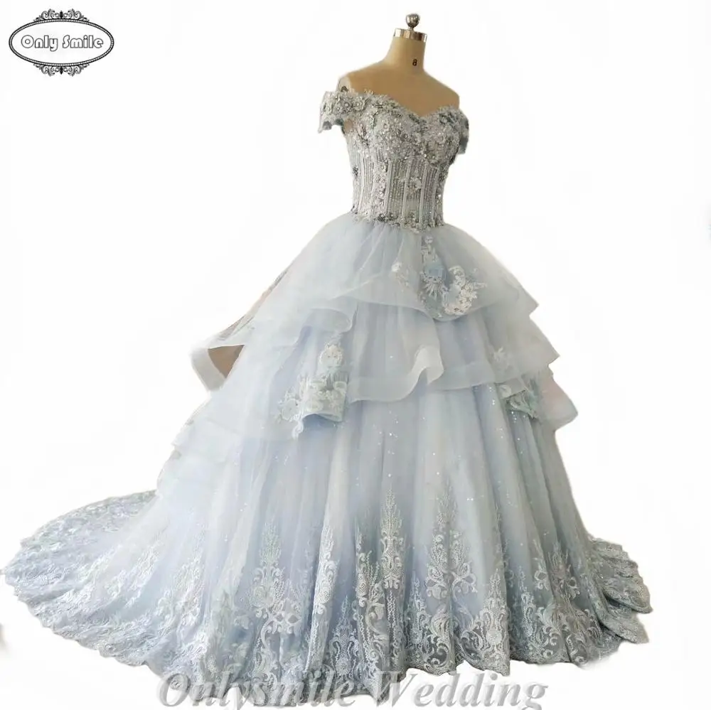 Onlysmile Vestido de Noiva Princesa Luxo винтажное светло-синее свадебное платье кружевное свадебное платье бальное платье с цветочным узором, большие размеры