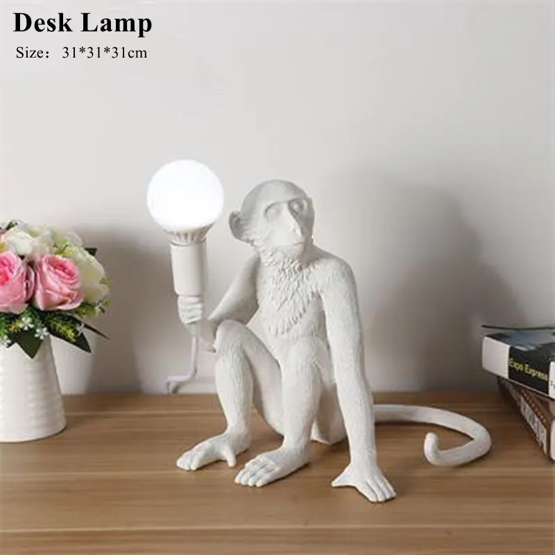White Table lamp Лофт лампа в форме обезьяны пеньковая веревка винтажная люстра светильник suspendu Replicas Смола Seletti обезьяна блеск люстра освещение - Цвет абажура: White Table lamp