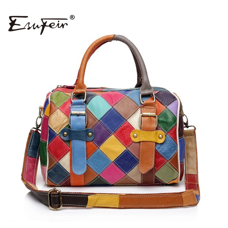 ESUFEIR из натуральной кожи в стиле пэчворк Бостон Для женщин сумки модная сумка