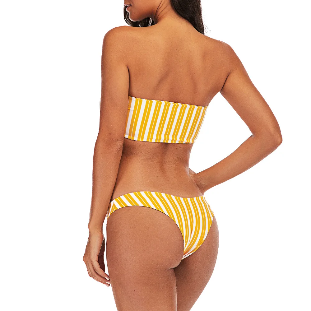 Женский купальник-бандо в полоску купальник с v-образным вырезом пляжная одежда