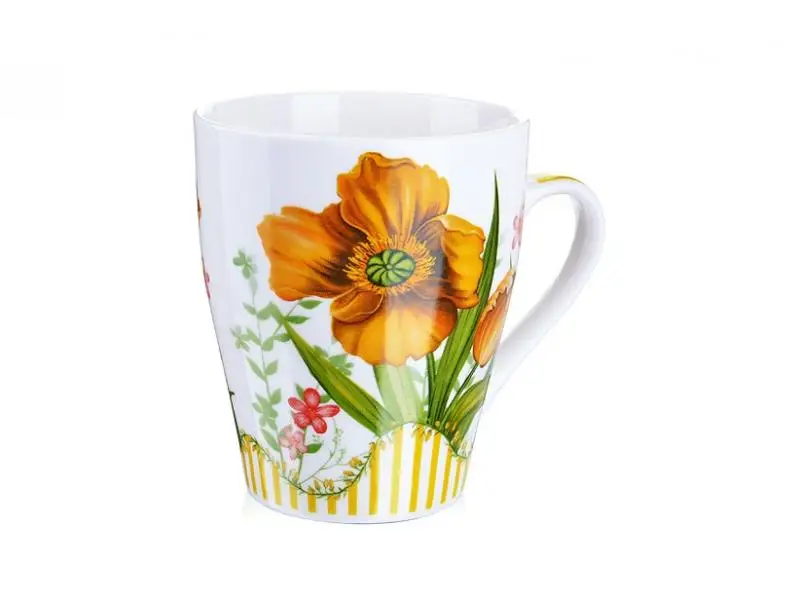 Кружка LORAINE Цветы 340 мл оранжевый мак | Дом и сад