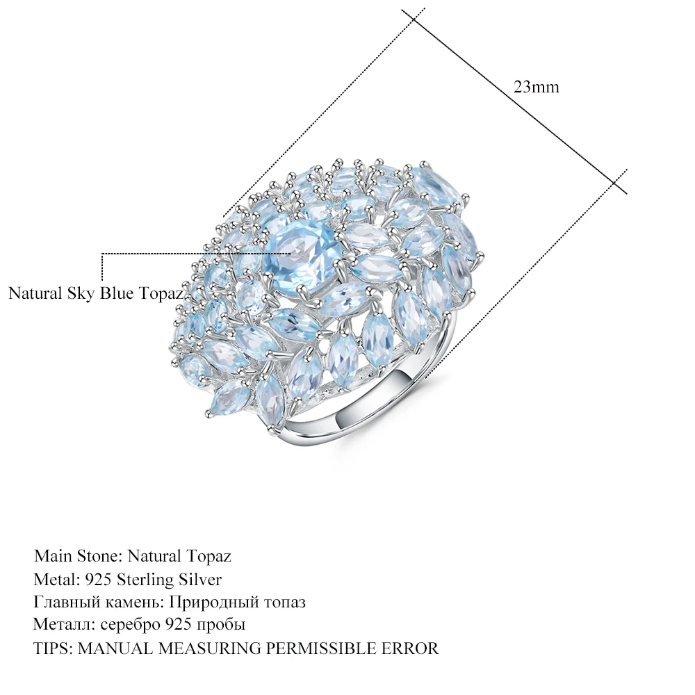 Gem's Ballet 19.95Ct натуральный голубой топаз драгоценный камень цветок кольца 925 пробы серебряные ювелирные изделия для женщин