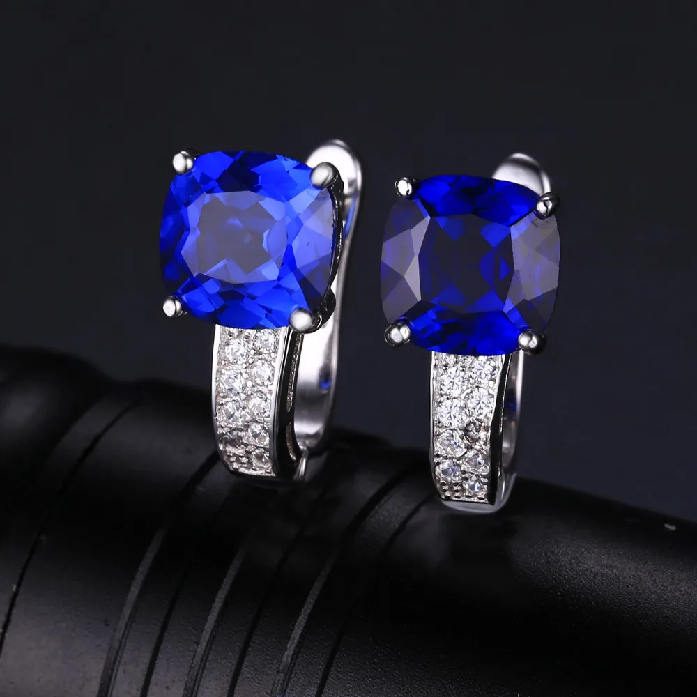 JewelryPalace Подушки 4.6ct Создана в Синий Сапфир Клип На Серьги Стерлингового Серебра 925