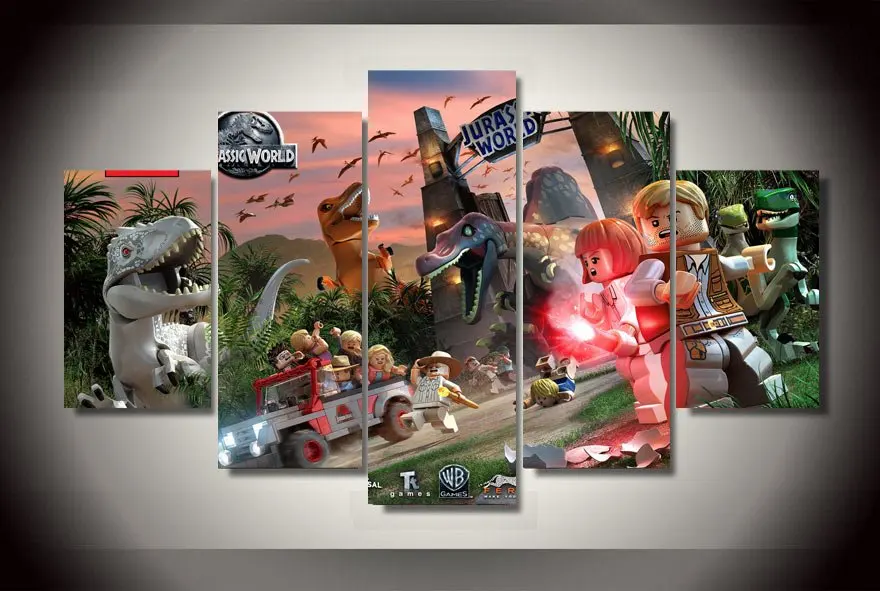 Новинка 5 шт./компл. холст панелей мир Юрского периода лего картины украшения для