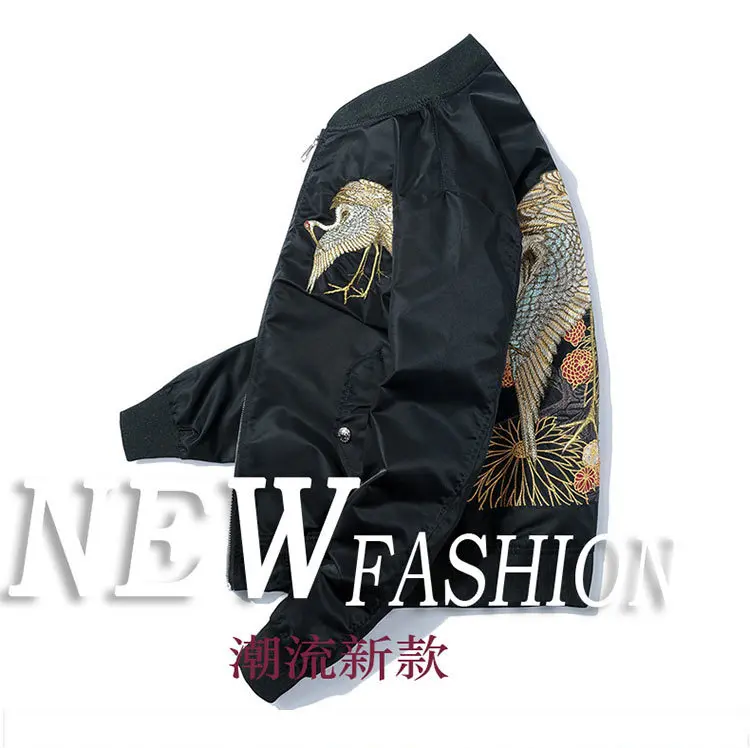 MANVALUE Men's Spring and Autumn Chinese Style Crane Embroidery Yokosuka Clothes Men's Short Uniform Jackets Tide
