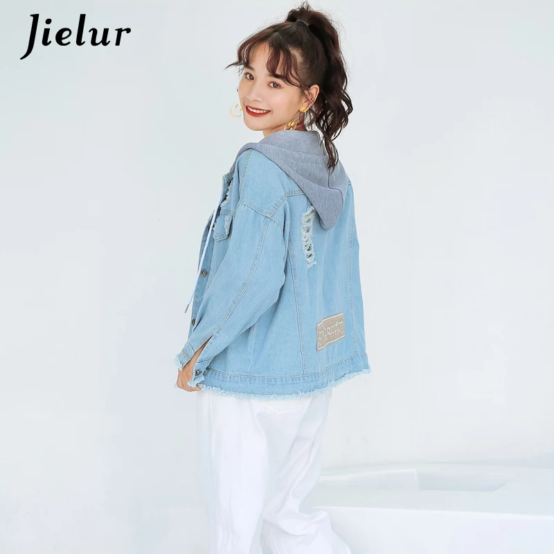 Jielur 2019 корейские женские куртки повседневные джинсовые бойфренды Осенние