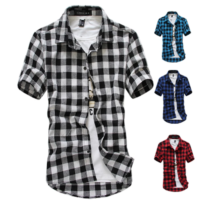 Fashion Classic Big Plaid Shirt Men Short Sleeve Camisa Masculina Cotton Casual Slim Fit Dress Shirts M~XXL 15A27 | Мужская одежда