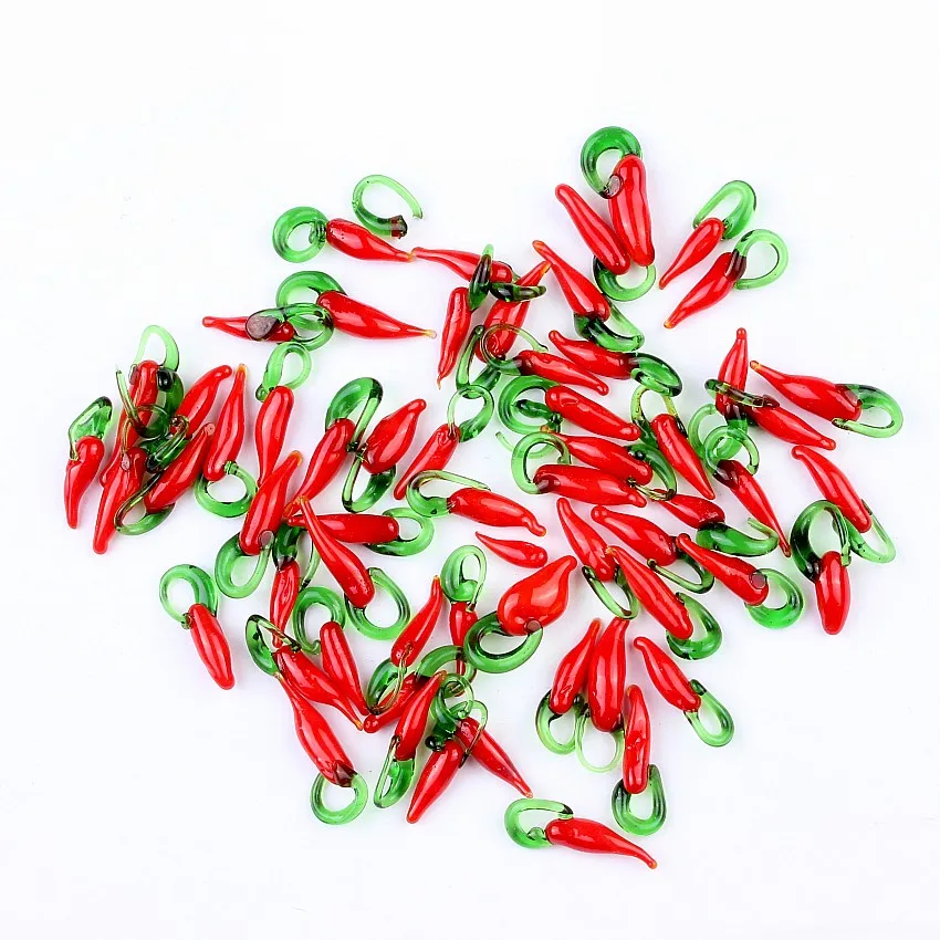 

QianBei Fashion Jewelry Red Murano Glass Pepper Loose Beads For Pendant Necklace Bracelets Gift Bulk 100pcs