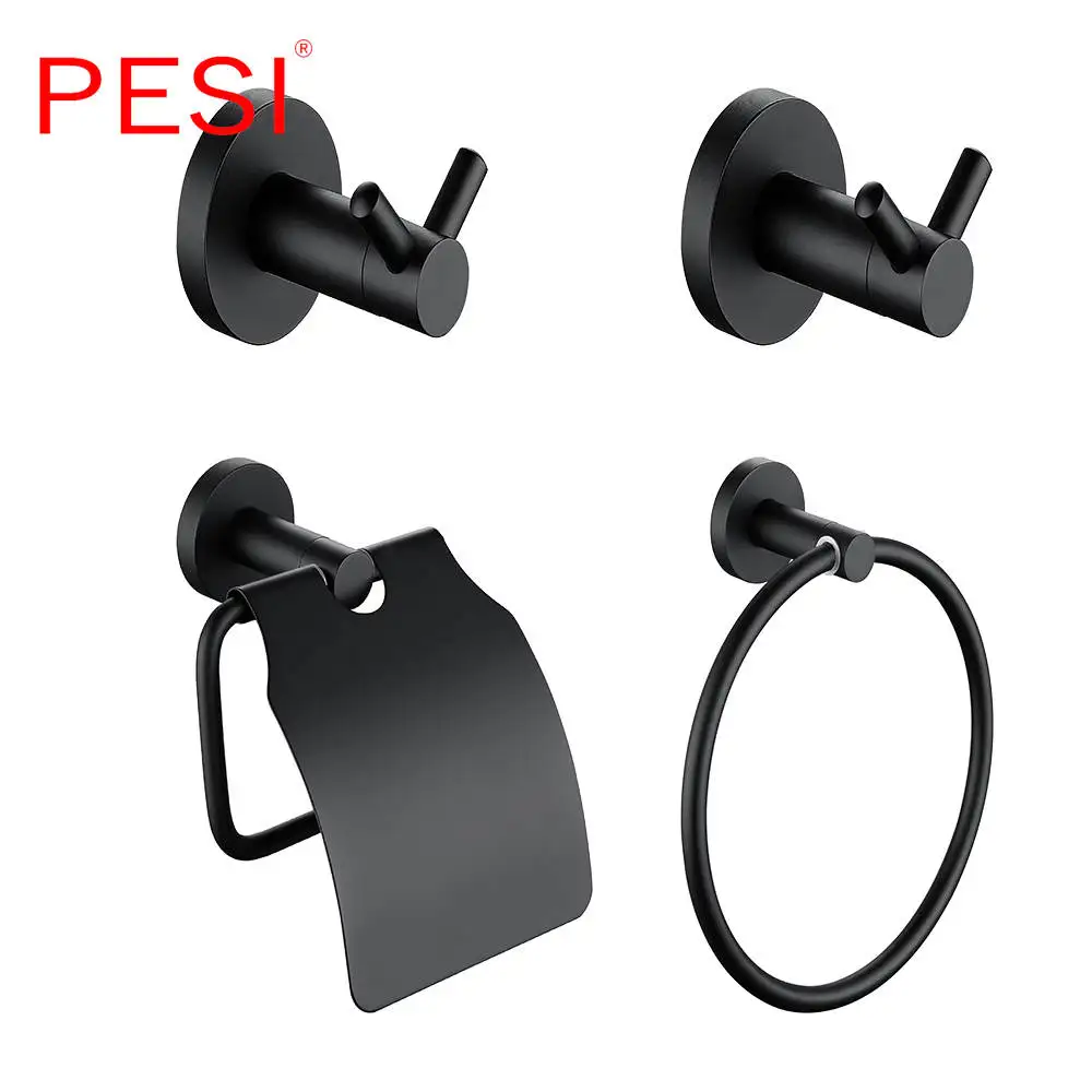 4 pcs Set B Набор аксессуаров для ванной комнаты, крючок для халата, вешалка для полотенец, барная полка, держатель для бумаги, держатель для зубной щетки, аксессуары для ванной комнаты, черный - Цвет: 4 pcs Set B