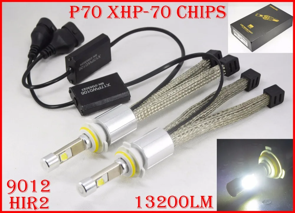 

1 Set 9012 HIR2 110W 13200LM P70 LED Headlight XHP-70 4LED Chip Fanless Super Bright Slim Conversion Kit Driving Fog 5000K 6000K