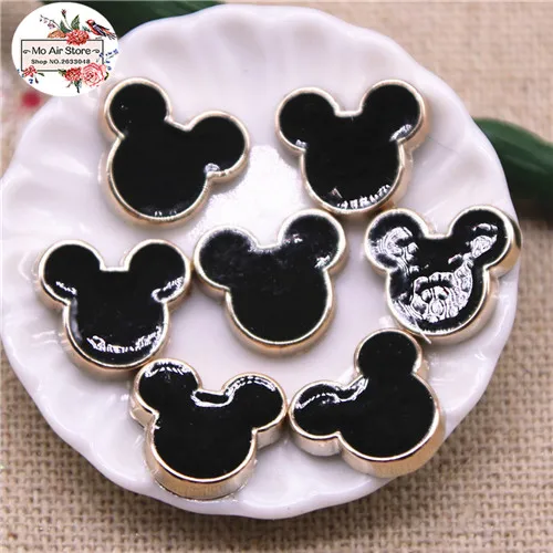 black 50pcs 50 шт. 12 мм изящные белые/черные плоские задние пуговицы с изображением Микки Мауса Для дома и сада, кабошон, аксессуары для скрапбукинга, сделай сам - Color: black 50pcs