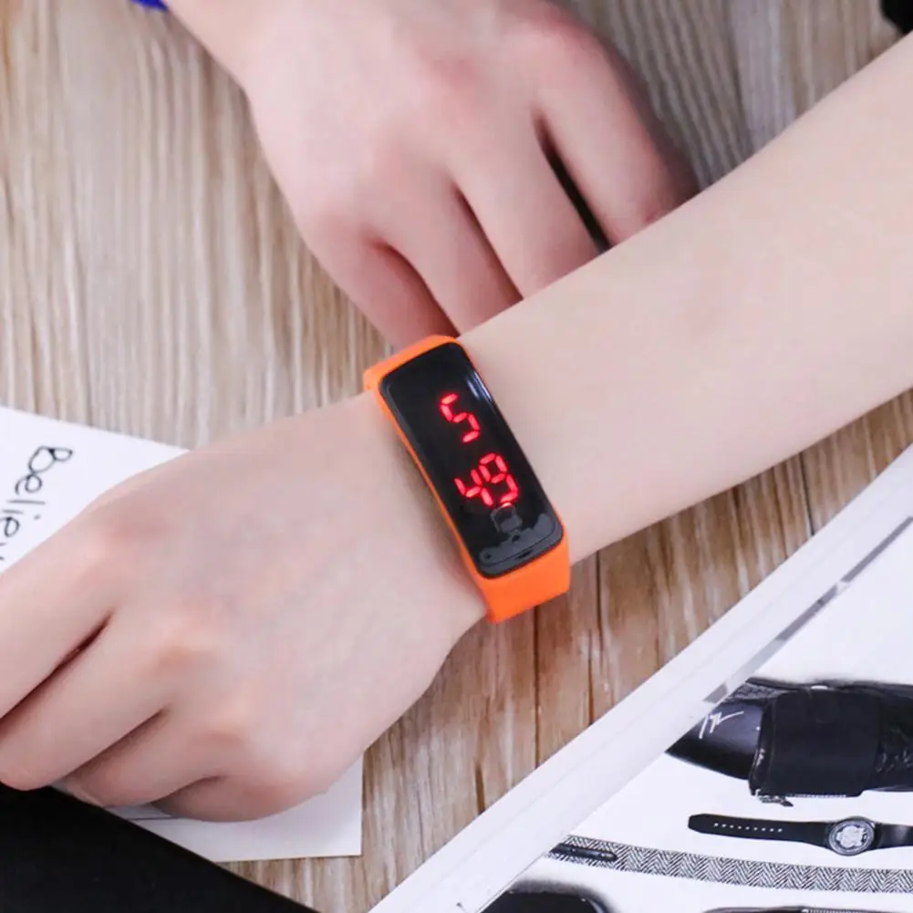 Orange LinTimes, модные женские повседневные спортивные часы-браслет, светодиодный, электронные, цифровые, карамельный цвет, силиконовые часы для женщин, montre homme - Цвет: Orange