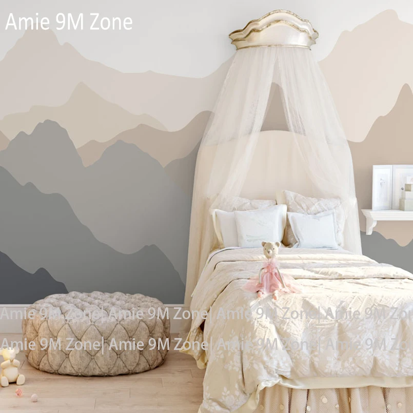 

Amie 9M Zone mural wallpaper light cream pink color cloud moutain patter for kid's room wall decor wallpapers mural wall-paper