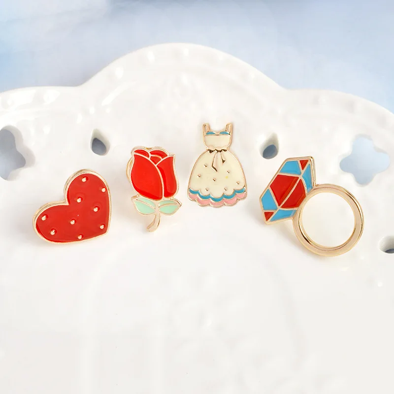 DoreenBeads 3D модные значки с розами и сердечками платье форма эмаль булавки броши для