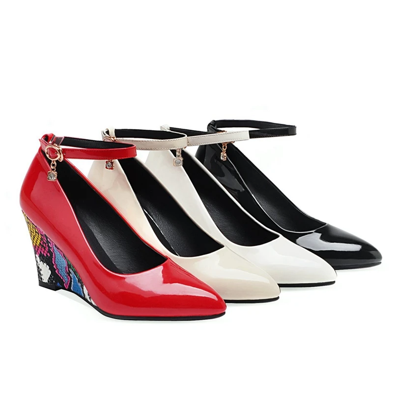 

REAVE CAT Women wedge shoes pumps pointed toe high heels Wedding Party pearl sanke print floral ladies footwear slip on zapatos