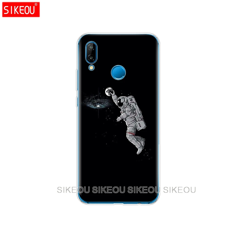 Силиконовый чехол для телефона Huawei P20 P7 P8 P9 P10 Lite Plus Pro 2017 p smart 2018 Space Moon Cute Cat black |