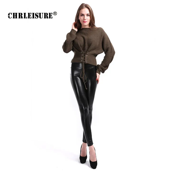 CHRLEISURE, плюс Талия, черные женские спортивные штаны, теплые кожаные штаны для йоги, женские Уникальные леггинсы для фитнеса, колготки для йоги, контроль живота